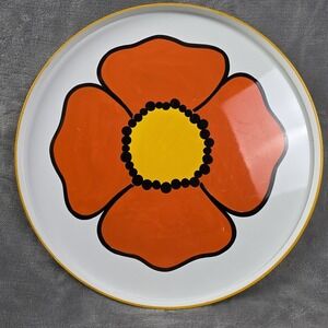 Vintage Enamel 14 Inch Serving Tray Orange Poppy Flower White‎ Background Esprit